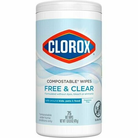 CLOROX Wipes, Free&Clear, 4-1/4inx4-1/4inx8-3/10in, WE, 6PK CLO32486CT